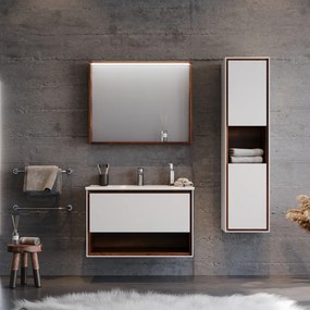 Martin New Luna 85 White Matt  MDF - Πάγκος με Νιπτήρα &amp; Καθρέπτη