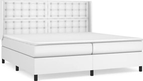 vidaXL Κρεβάτι Boxspring με Στρώμα Λευκό 200x200 εκ. Συνθετικό Δέρμα