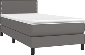 vidaXL Κρεβάτι Boxspring με Στρώμα &amp; LED Γκρι 100x200 εκ. Συνθ. Δέρμα