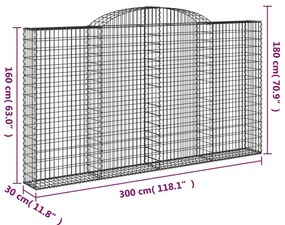 vidaXL Συρματοκιβώτια Τοξωτά 6 τεμ. 300x30x160/180 εκ. Γαλβαν. Ατσάλι