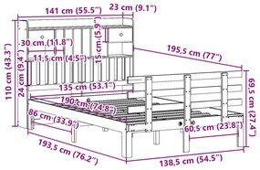 Κρεβάτι Βιβλιοθήκη Χωρίς Στρώμα Λευκό 135x190 εκ Μασίφ Πεύκο - Λευκό
