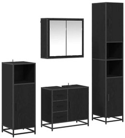 vidaXL Σετ Επίπλων Μπάνιου με ράφι 4 pcs Μαύρη Οξυά Επεξεργασμένο ξύλο