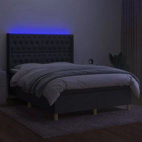 vidaXL Κρεβάτι Boxspring με Στρώμα & LED Σκ.Γκρι 140x190εκ. Υφασμάτινο