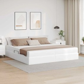 vidaXL Κρεβάτι με αποθηκευτικό χώρο και στρώμα 2 pcs Λευκό Δέρμα