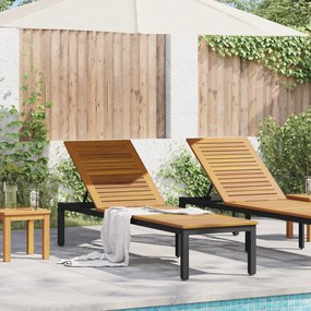 vidaXL Ξαπλώστρα Μαύρη 200x55x35 εκ Μασίφ Ξύλο Ακακίας