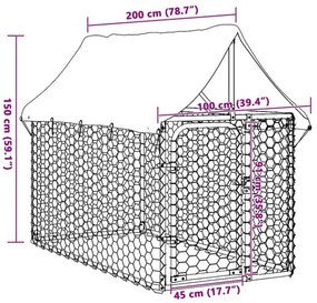 Κλουβί Σκύλου Εξωτερικού Χώρου 200 x 100 x 150 εκ. με Στέγαστρο - Ασήμι