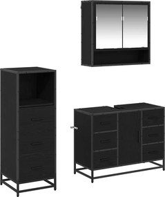 vidaXL Σετ Επίπλων Μπάνιου με ράφι 3 pcs Μαύρη Οξυά Επεξεργασμένο ξύλο