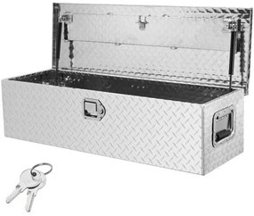 VEVOR Heavy Duty Aluminum Truck Bed Tool Box, Diamond Plate Tool Box with Side Handle and Lock Keys, Storage Tool Box Chest Box Organizer for Pickup, Truck Bed, RV, Trailer, 39&quot;x13&quot;x10&quot;, Silver
