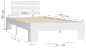 Πλαίσιο Κρεβατιού Λευκό 100 x 200 εκ. από Μασίφ Ξύλο Πεύκου - Λευκό