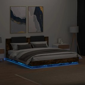 vidaXL Πλαίσιο Κρεβατιού με Κεφαλάρι/LED Καπν. Δρυς 160x200 εκ.