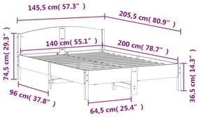 Σκελετός Κρεβατιού Χωρίς Στρώμα 140x200 εκ Μασίφ Ξύλο Πεύκου - Καφέ