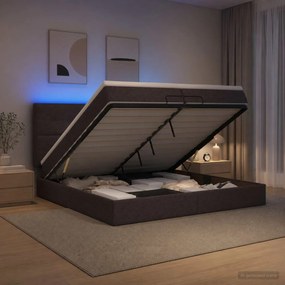 vidaXL Κρεβάτι Ottoman με Στρώμα και LED Σκούρο Καφέ 200 x 200 cm