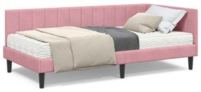vidaXL Κρεβάτι Γωνίας με στρώμα με κεφαλάρι Ροζ 90 x 190 cm Βελούδο