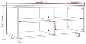 vidaXL Έπιπλο Τηλεόρασης με Ροδάκια Γκρι Sonoma 90x35x35 εκ Επεξ. Ξύλο