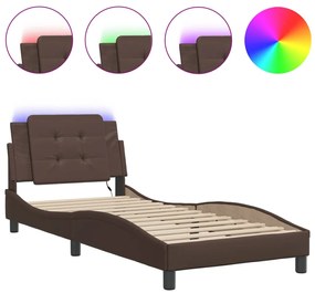 vidaXL Πλαίσιο Κρεβατιού με LED Καφέ 90x190 εκ. Συνθετικό Δέρμα