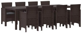 vidaXL Σέτ φαγητού για κήπο 9 pcs Καφέ Rattan Polt