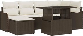 vidaXL Σετ Καναπέ Κήπου με μαξιλάρι 7 pcs Καφέ Πολυ ράταν