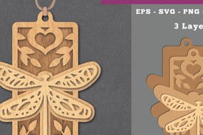 Σετ των 3 Intra απο ξύλο plywood 3mm-4mm πάχος - Στολίδι με Dragonfly 6 Δίασταση 6x6 cm INTRAFABR-112131072