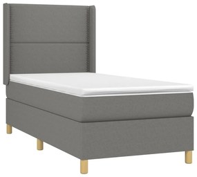 vidaXL Κρεβάτι Boxspring με Στρώμα &amp; LED Σκ.Γκρι 100x200 εκ Υφασμάτινο