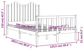 Πλαίσιο Κρεβατιού με Κεφαλάρι Μαύρο 120x200 εκ. Μασίφ Ξύλο - Μαύρο