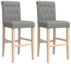 Καρέκλες Μπαρ 2 τεμ. Μασίφ Ξύλο Καουτσουκόδεντρου / Ύφασμα - Γκρι