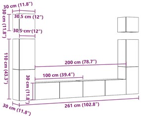 6 τεμαχίων σετ ντουλαπιών τηλεόρασης με επίτοιχο παλιό ξύλο - Καφέ