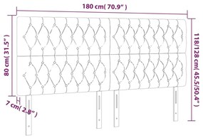 Κεφαλάρι Κρεβατιού LED Ανοιχτό Γκρι 180x7x118/128 εκ. Βελούδινο - Γκρι