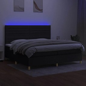 vidaXL Κρεβάτι Boxspring με Στρώμα &amp; LED Μαύρο 200x200 εκ. Υφασμάτινο