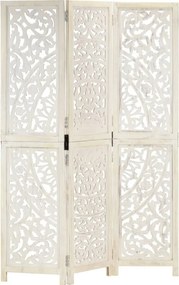 vidaXL Παραβάν Σκαλιστό στο Χέρι 3 Πάνελ Λευκό 120x165 εκ. Ξύλο Μάνγκο