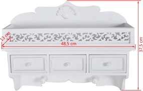 Ράφι τοίχου/Κρεμάστρα με 3 Συρτάρια + 2 Κρεμαστάρια