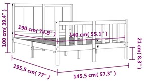 Πλαίσιο Κρεβατιού με Κεφαλάρι Λευκό 140x190 εκ. Μασίφ Ξύλο - Λευκό