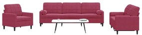vidaXL Σετ Σαλονιού 3 Τεμ. Μπορντό Βελούδινο με Μαξιλάρια/Στηρίγματα
