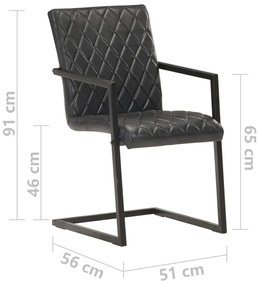 Καρέκλες Τραπεζαρίας «Πρόβολος» 6 τεμ. Μαύρες από Γνήσιο Δέρμα - Μαύρο