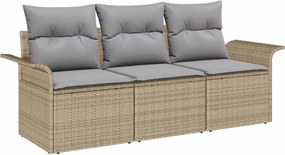 vidaXL Σετ Καναπέ Κήπου με μαξιλάρι 3 pcs Μπεζ Πολυ ράταν