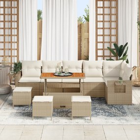 vidaXL Σετ καναπέ κήπου  10 τεμαχίων με μαξιλάρια Μπεζ Πολυ ρατάν Ακακία