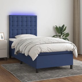 ΚΡΕΒΑΤΙ BOXSPRING ΜΕ ΣΤΡΩΜΑ &amp; LED ΜΠΛΕ 90X190 ΕΚ. ΥΦΑΣΜΑΤΙΝΟ 3135163