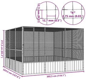 vidaXL Κλουβί Πουλιών Γκρι 302,5x324,5x211,5 εκ Γαλβανισμένο Χάλυβα