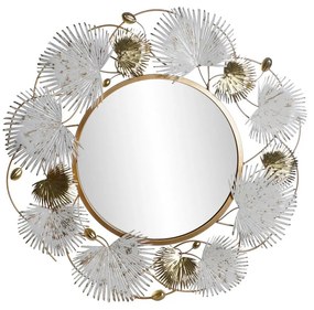 Τοίχο καθρέφτη DKD Home Decor Λευκό Χρυσό Φύλλο φυτού 93 x 7 x 93 cm