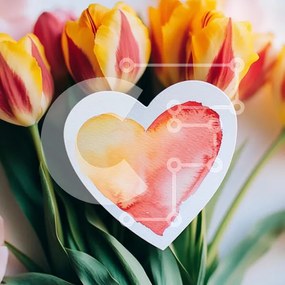 Σετ των 2 Intra Συλλεκτικό Ξύλινο Παζλ Plywood  4mm - Κάρτα σε σχήμα καρδιάς με τουλίπες Σε Ξύλινο Κουτί - Διαστάσεις: 10x10 cm – 25 κομμάτια