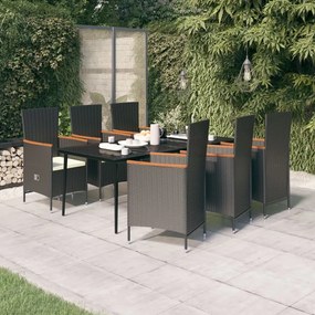 vidaXL Σετ Τραπεζαρίας Κήπου 7 Τεμαχίων Μαύρο με Μαξιλάρια