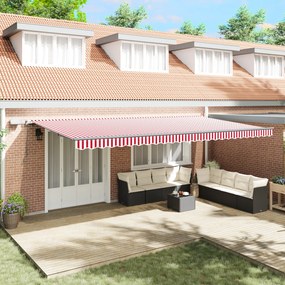 vidaXL Manual Retractable Awning με LED Κόκκινη και Λευκή Ρίγα 600x350 cm