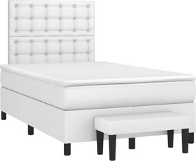 vidaXL Κρεβάτι Boxspring με Στρώμα Λευκό 120x200εκ.από Συνθετικό Δέρμα