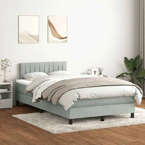 Κρεβάτι Boxspring με Στρώμα Ανοιχτό Γκρι 120x220 εκ. Βελούδινο - Γκρι