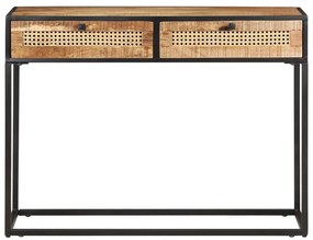 Τραπέζι Κονσόλα 100x35x75 εκ Ακατ. Ξύλο Μάνγκο/Φυσικό Καλάμι - Καφέ