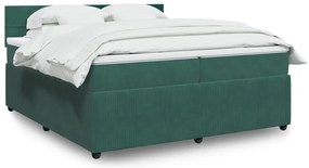 vidaXL Κρεβάτι Boxspring με Στρώμα Σκούρο Πράσινο 200x200εκ. Βελούδινο