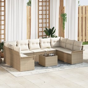 vidaXL Σετ Καναπέ Κήπου με μαξιλάρι 10 pcs Μπεζ Πολυ ράταν