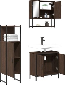 vidaXL Σετ Επίπλων Μπάνιου 3 Τεμαχίων Καφέ Δρυς από Τεχν. Ξύλο