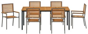 vidaXL Σέτ φαγητού για κήπο 7 pcs Γκρι και Καφέ συνθετικό ρατάν