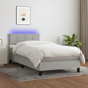 vidaXL Κρεβάτι Boxspring με Στρώμα & LED Αν.Γκρι 90x200 εκ. Υφασμάτινο