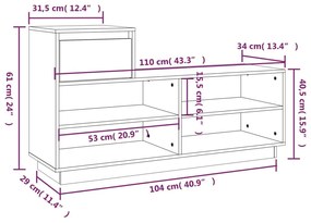 Παπουτσοθήκη Μαύρη 110 x 34 x 61 εκ. από Μασίφ Ξύλο Πεύκου - Μαύρο